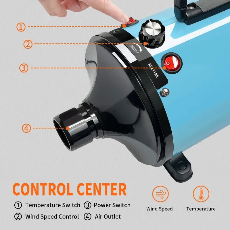 Dog Hair Dryer Pet Grooming Hair Dryer Adjustable Temperature and Speed High Power Suitable for Small, Medium and Large Dogs