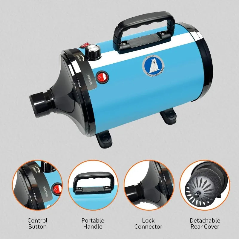 Dog Hair Dryer Pet Grooming Hair Dryer Adjustable Temperature and Speed High Power Suitable for Small, Medium and Large Dogs